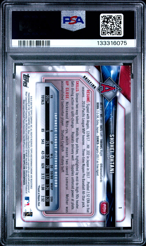 2018 Bowman Chrome #1 Shohei Ohtani PSA 10 133316075
