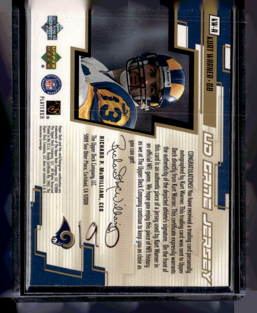 2000 Upper Deck #KW-A Kurt Warner UD Game Jersey Autographed Gold