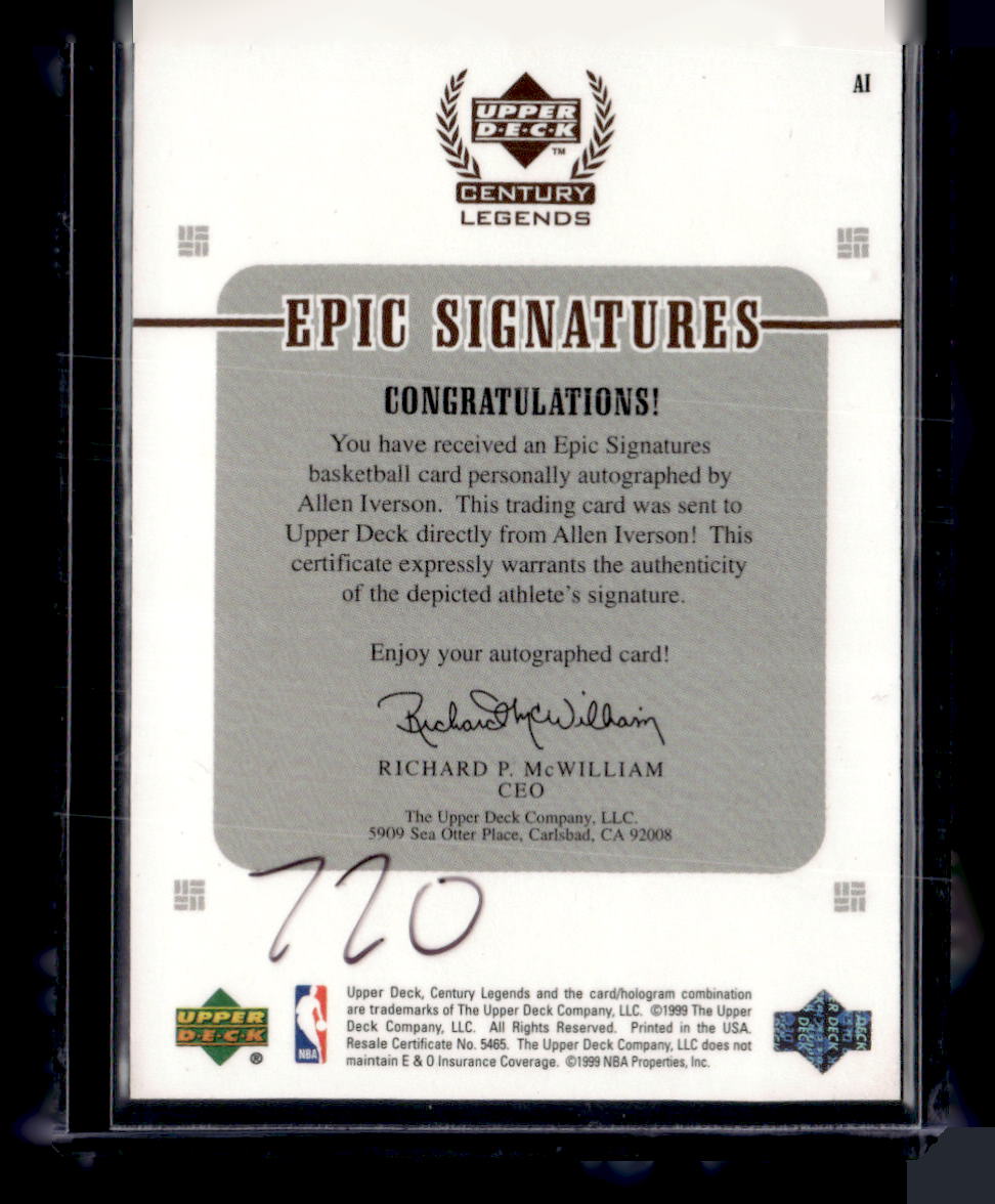 1998-99 Upper Deck Century Legends #AI Allen Iverson Epic Signatures