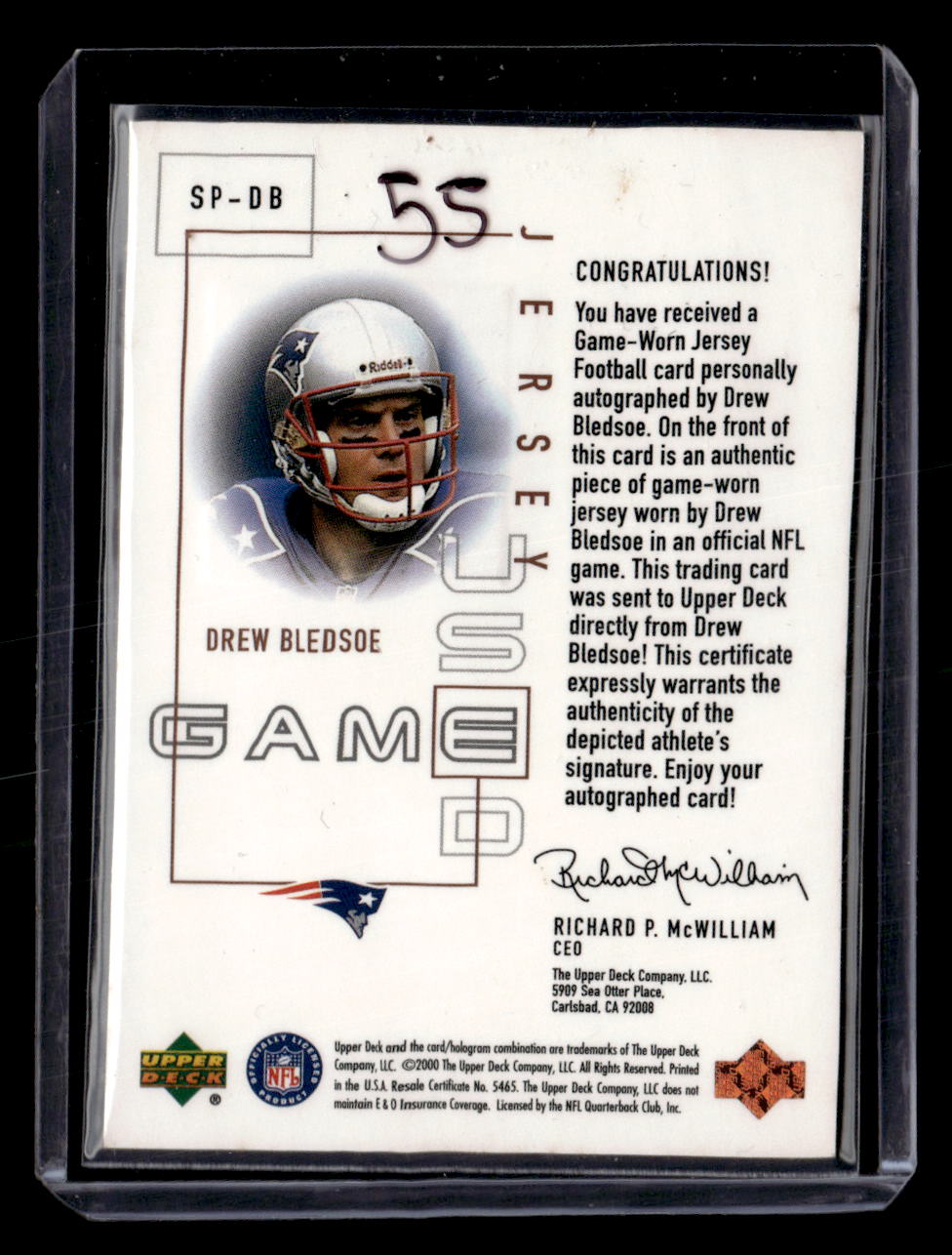 2000 Upper Deck Pros & Prospects #SP-DB Drew Bledsoe Signature Piece 1
