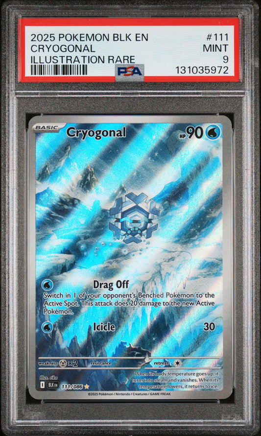 2025 Pokemon Blk En-Black Bolt #111 Cryogonal Illustration Rare PSA 9