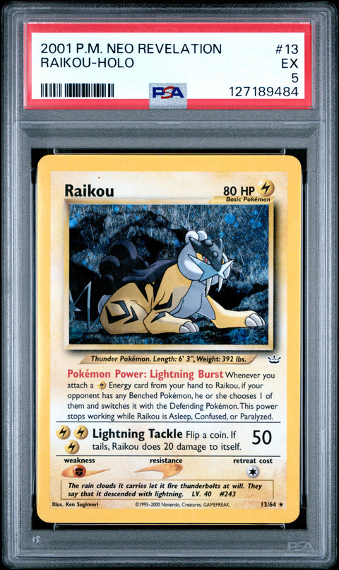 2001 Pokemon Neo Revelation Raikou-Holo #13 PSA 5