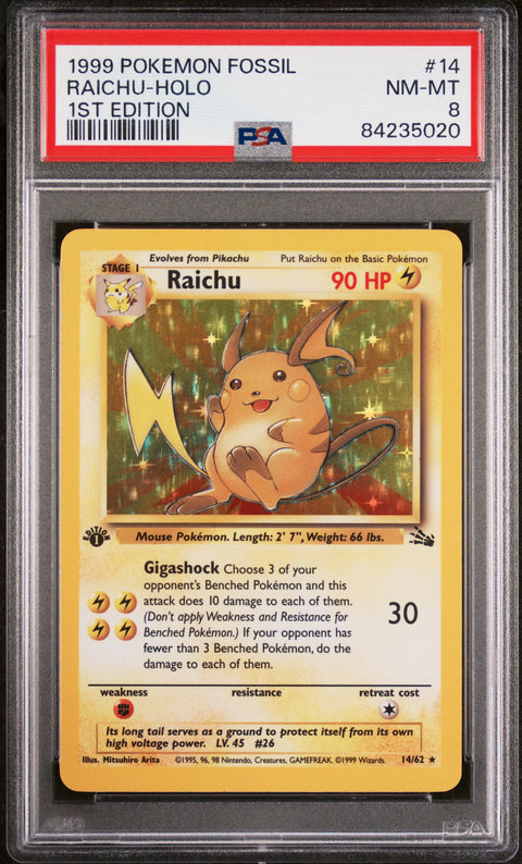 1999 Pokemon Fossil Raichu-Holo #14 PSA 8