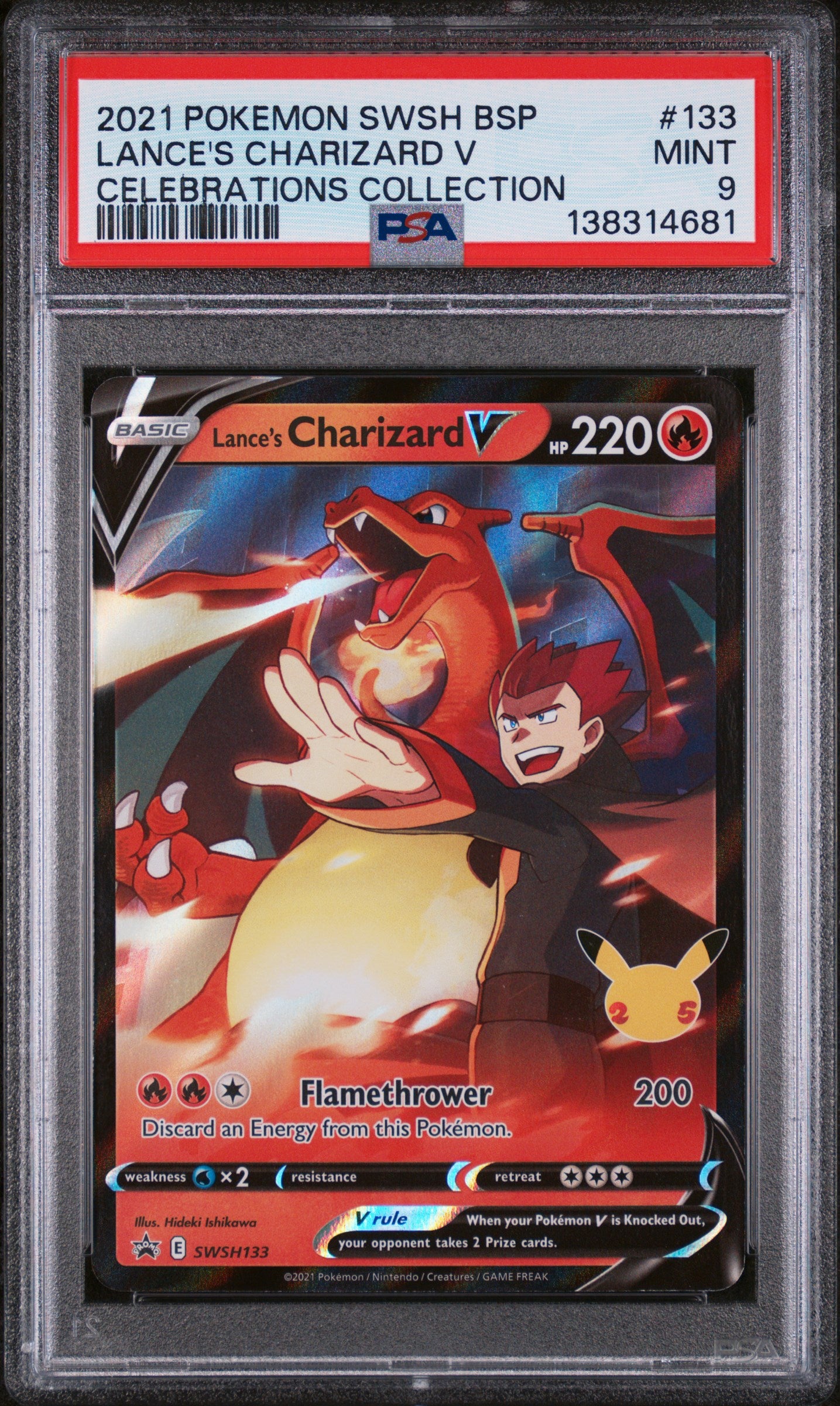 2021 Pokemon Swsh Black Star Promo #133 Lance'S Charizard V Celebrations Collection PSA 9