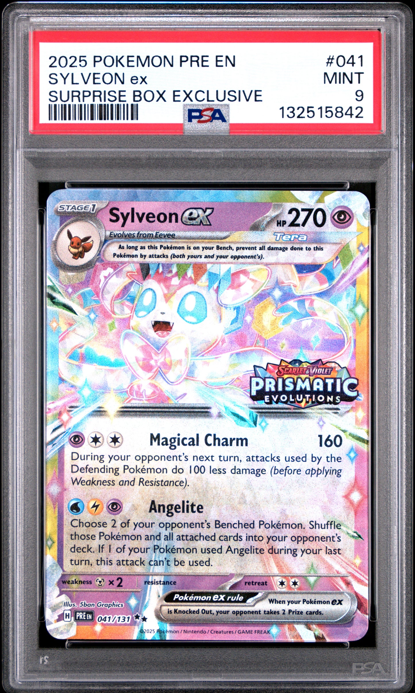 2025 Pokemon Pre En-Prismatic Evolutions #041 Sylveon Ex Surprise Box Exclusive PSA 9