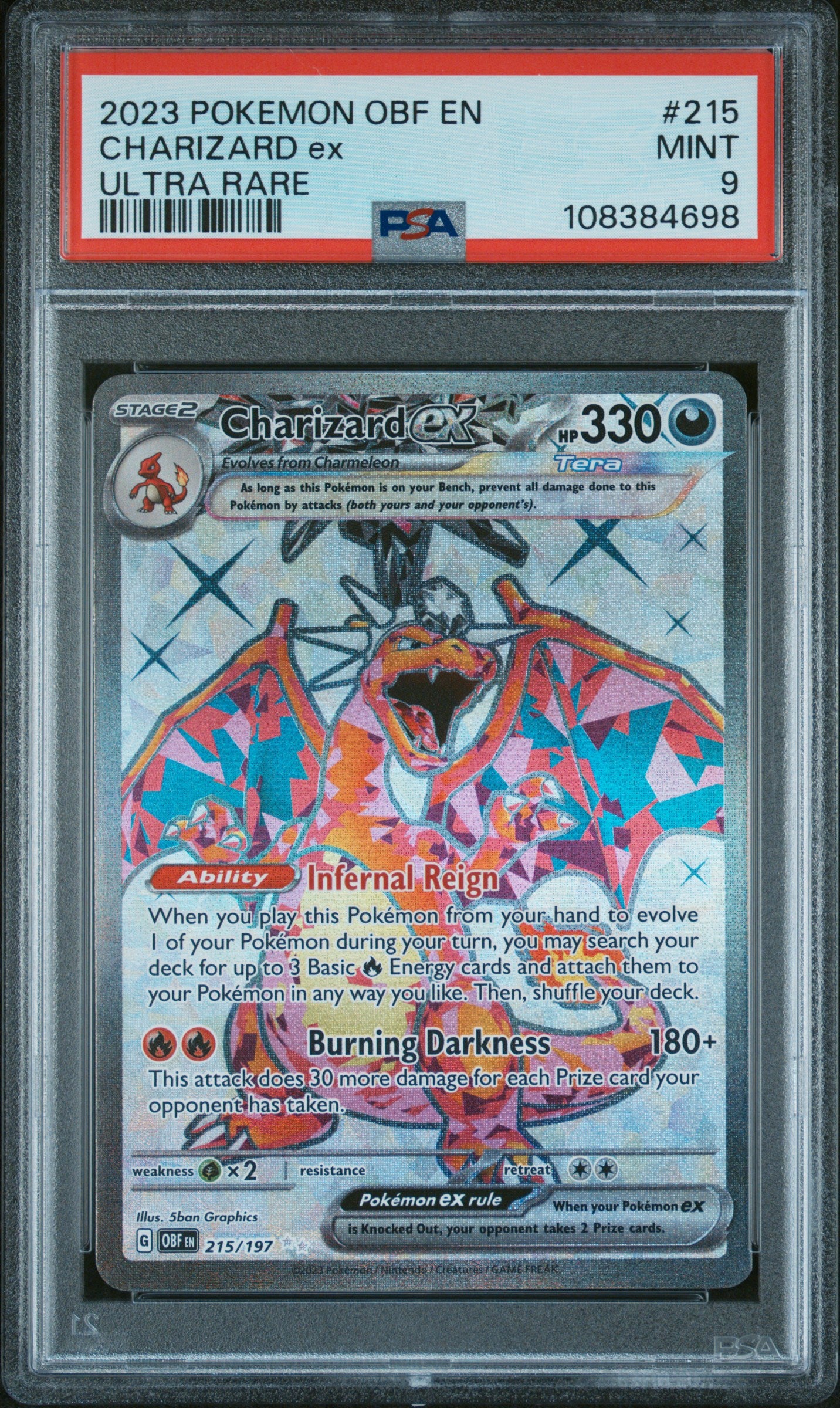 2023 Pokemon Obf En-Obsidian Flames #215 Charizard Ex Ultra Rare PSA 9