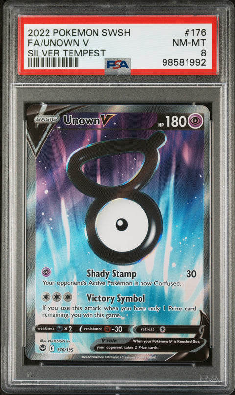 2022 Pokemon Sword & Shield Silver Tempest #176 Fa/Unown V Silver Tempest PSA 8
