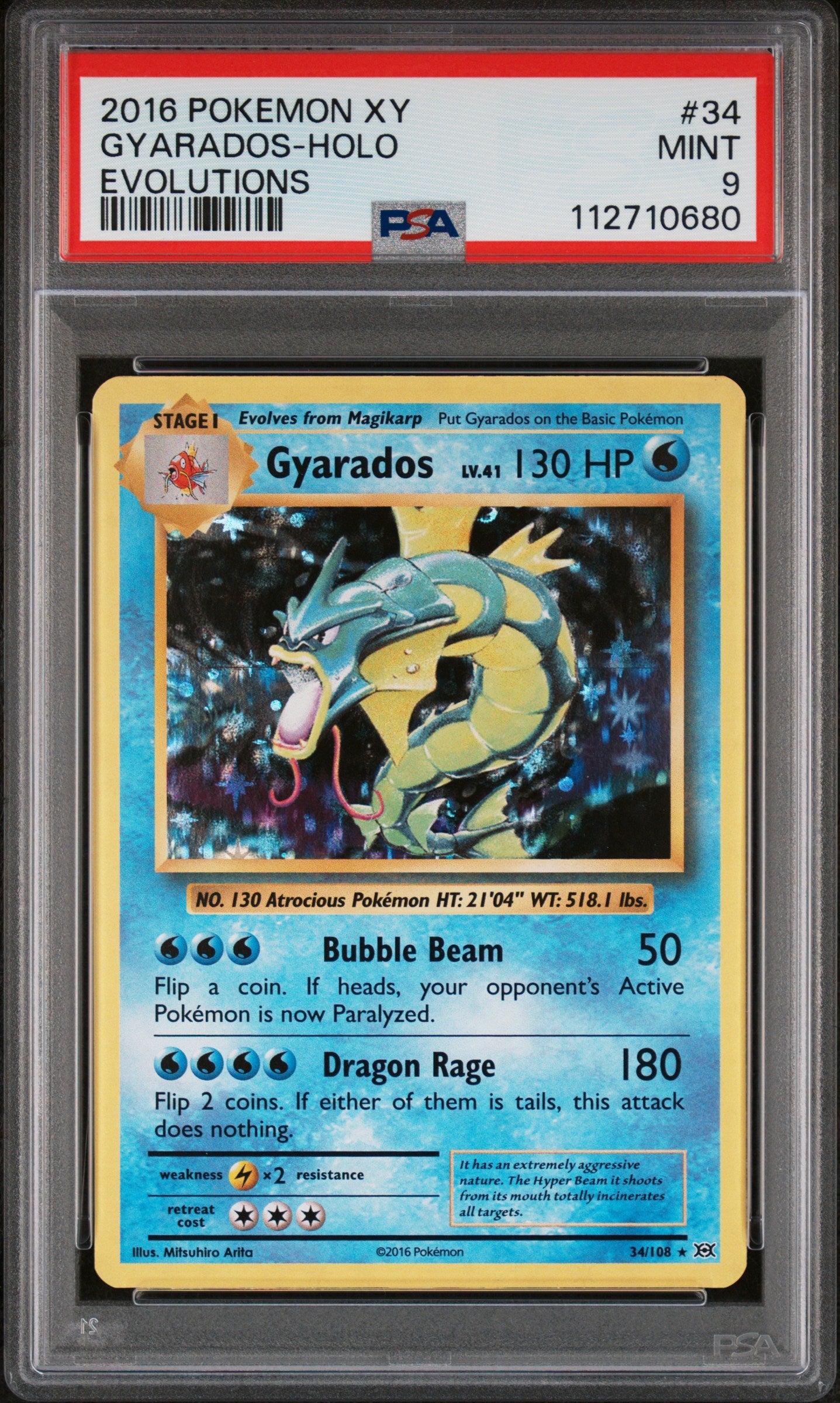 2016 Pokemon Xy Evolutions #34 Gyarados-Holo Evolutions PSA 9
