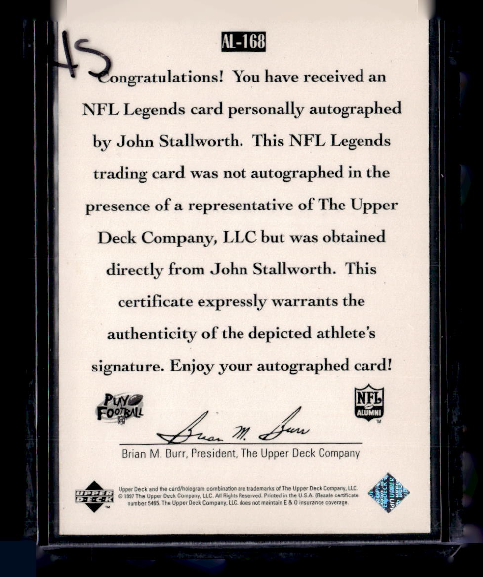 1997 Upper Deck Legends #AL-168 John Stallworth Autographs