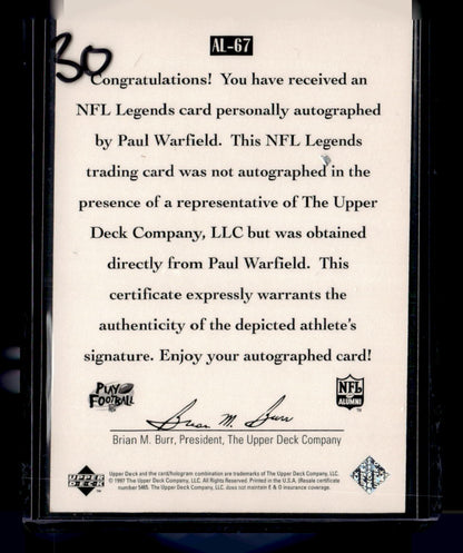 1997 Upper Deck Legends #AL-67 Paul Warfield Autographs
