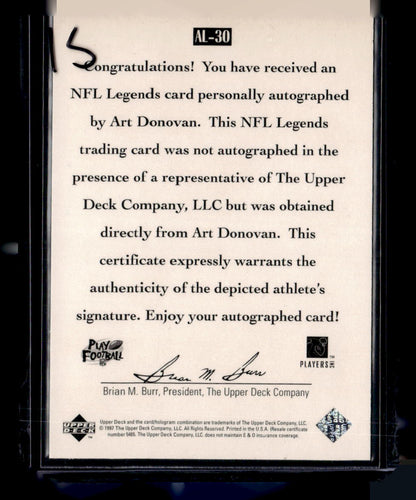 1997 Upper Deck Legends #AL-30 Art Donovan Autographs