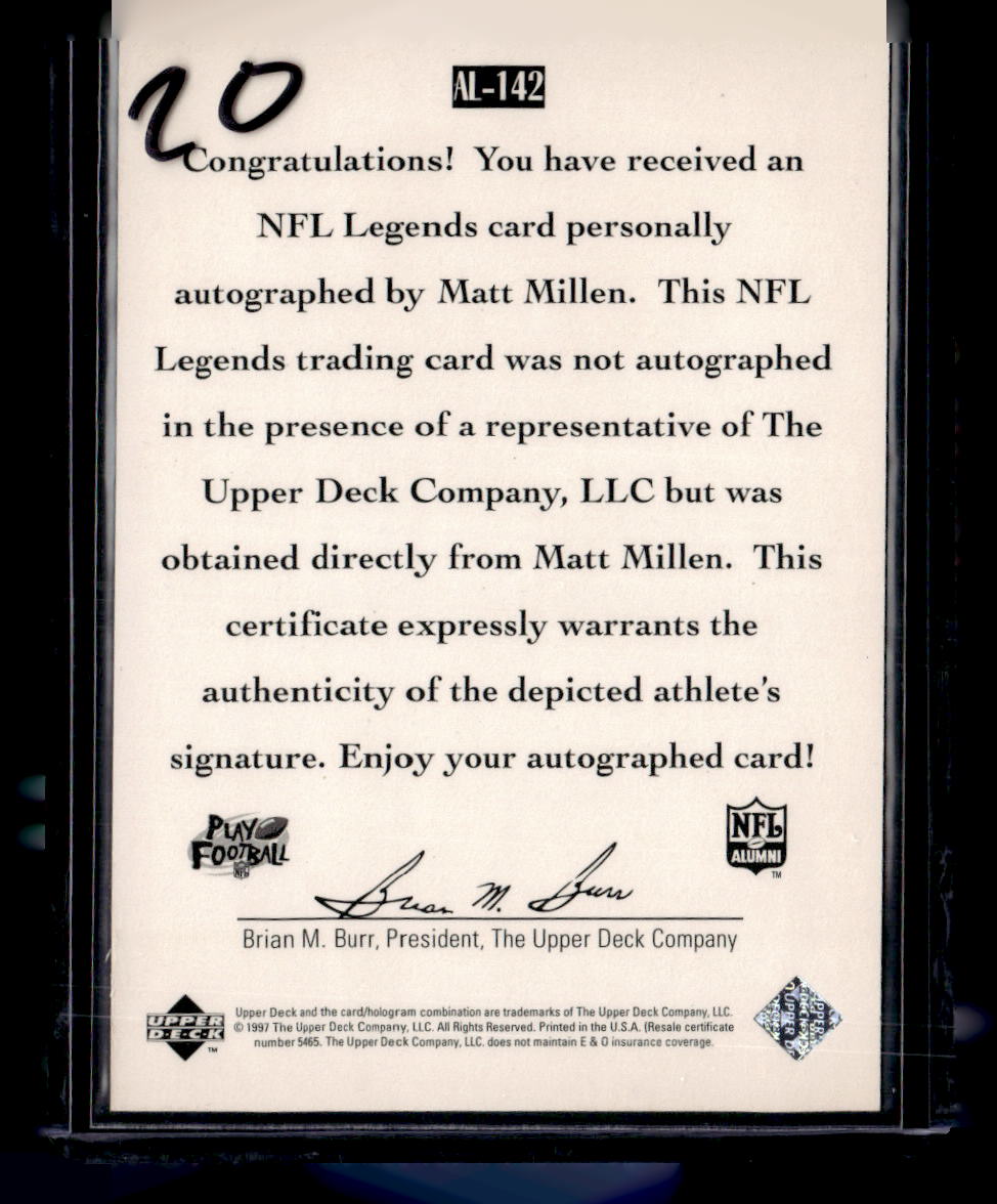 1997 Upper Deck Legends #AL-142 Matt Millen Autographs