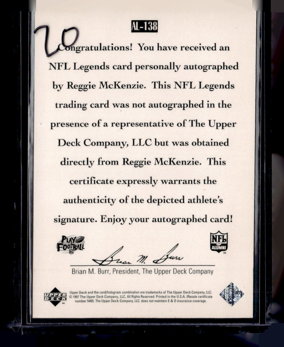 1997 Upper Deck Legends #AL-138 Reggie McKenzie Autographs