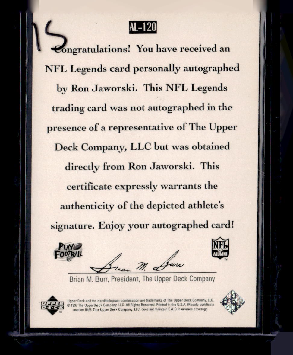 1997 Upper Deck Legends #AL-120 Ron Jaworski Autographs