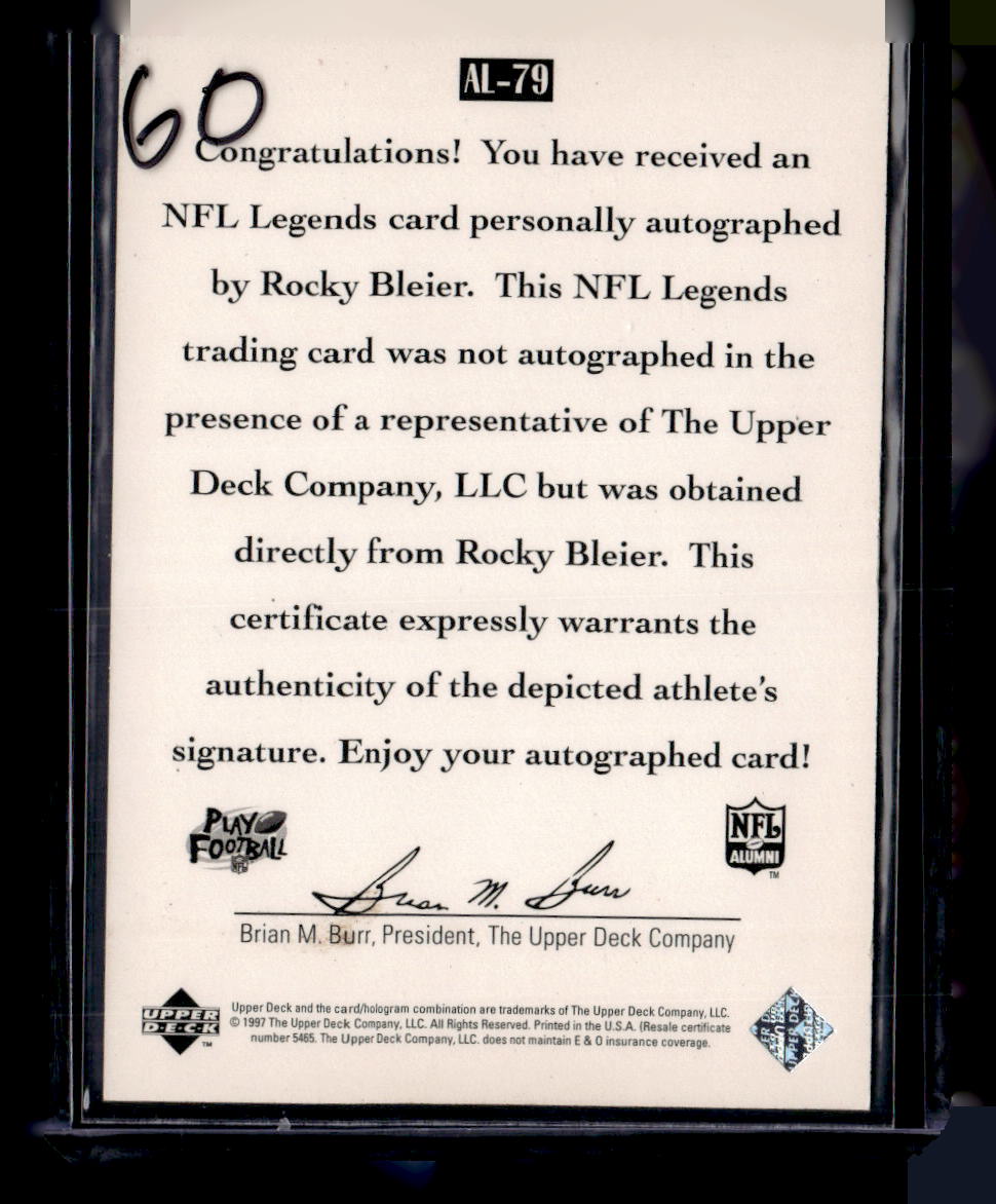 1997 Upper Deck Legends #AL-79 Rocky Bleier Autographs