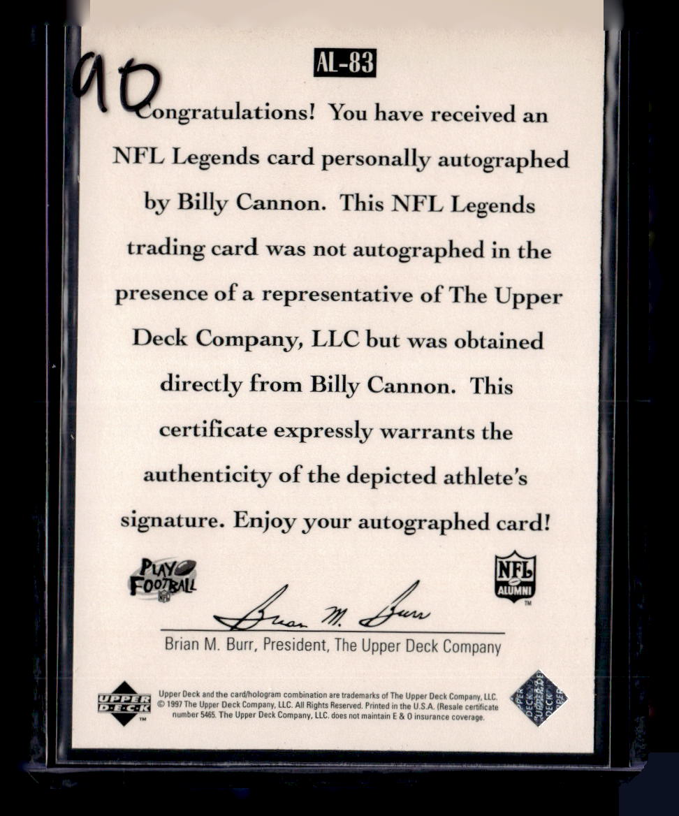 1997 Upper Deck Legends #AL-83 Billy Cannon Autographs