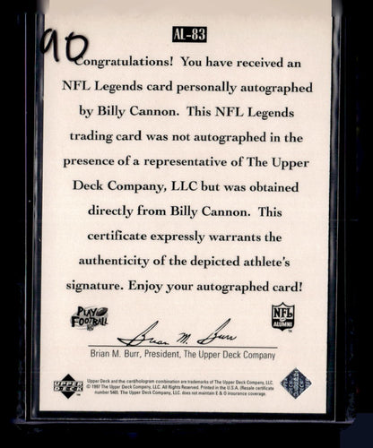 1997 Upper Deck Legends #AL-83 Billy Cannon Autographs