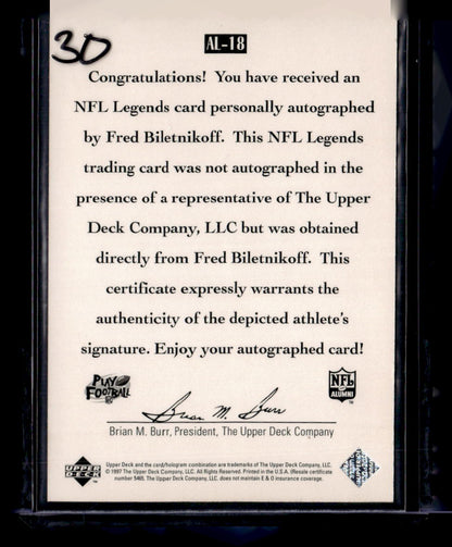 1997 Upper Deck Legends #AL-18 Fred Biletnikoff Autographs
