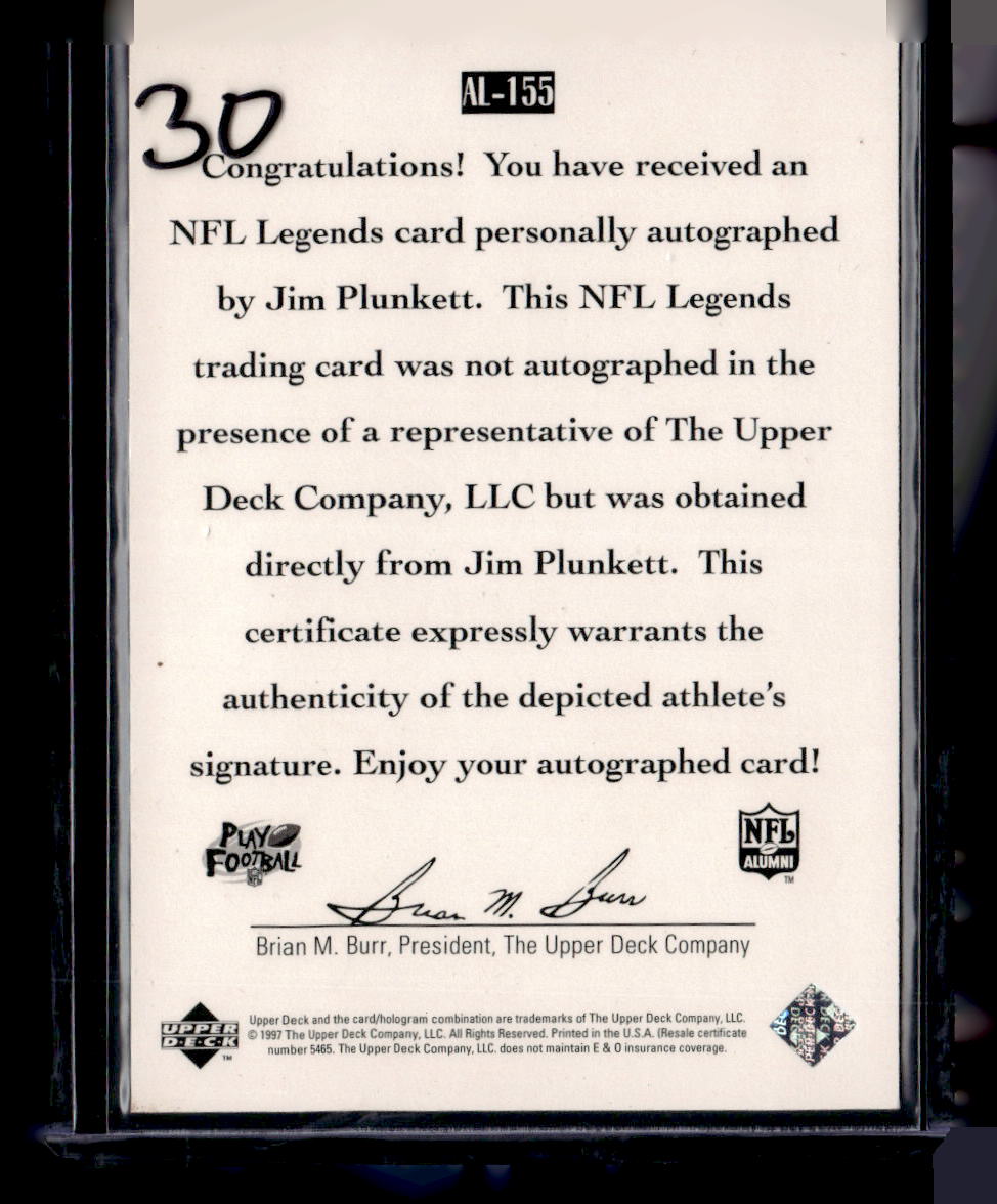 1997 Upper Deck Legends #AL-155 Jim Plunkett Autographs