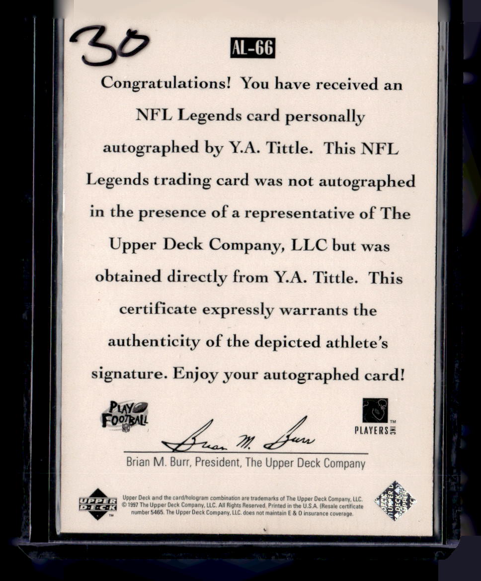 1997 Upper Deck Legends #AL-66 Y.A. Tittle Autographs