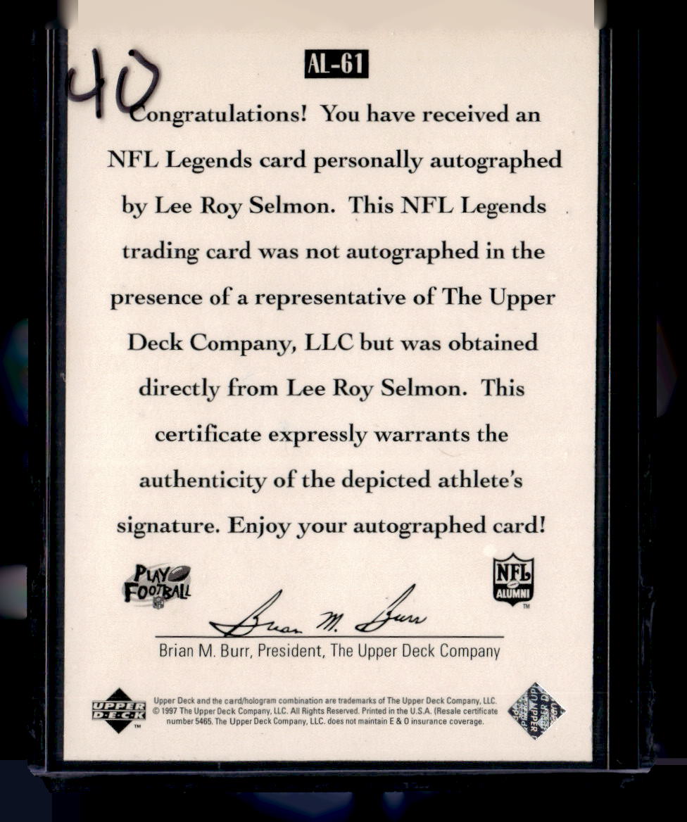 1997 Upper Deck Legends #AL-61 Lee Roy Selmon Autographs