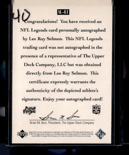 1997 Upper Deck Legends #AL-61 Lee Roy Selmon Autographs