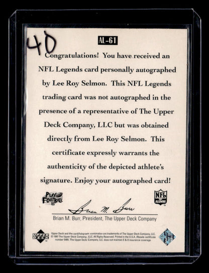 1997 Upper Deck Legends #AL-61 Lee Roy Selmon Autographs