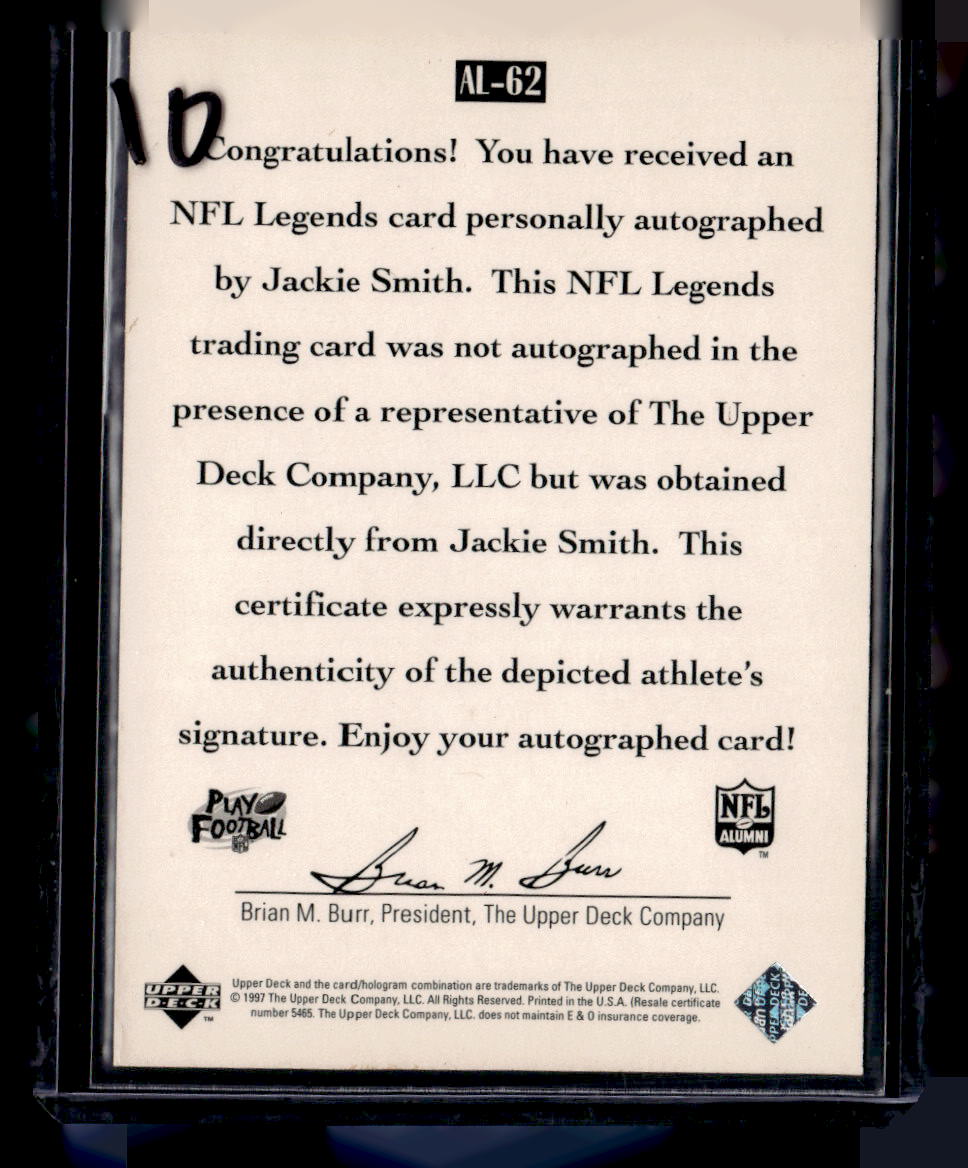 1997 Upper Deck Legends #AL-62 Jackie Smith Autographs