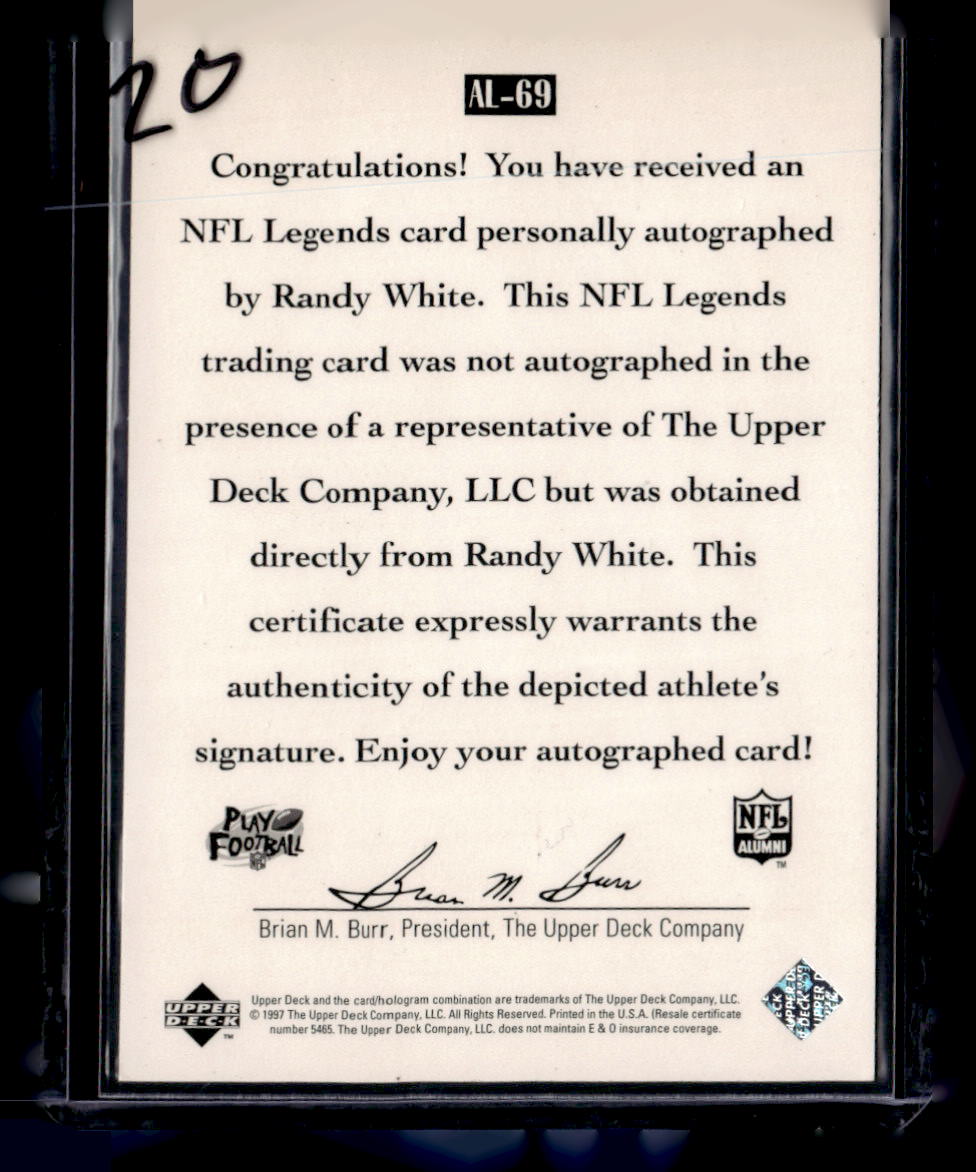 1997 Upper Deck Legends #AL-69 Randy White Autographs