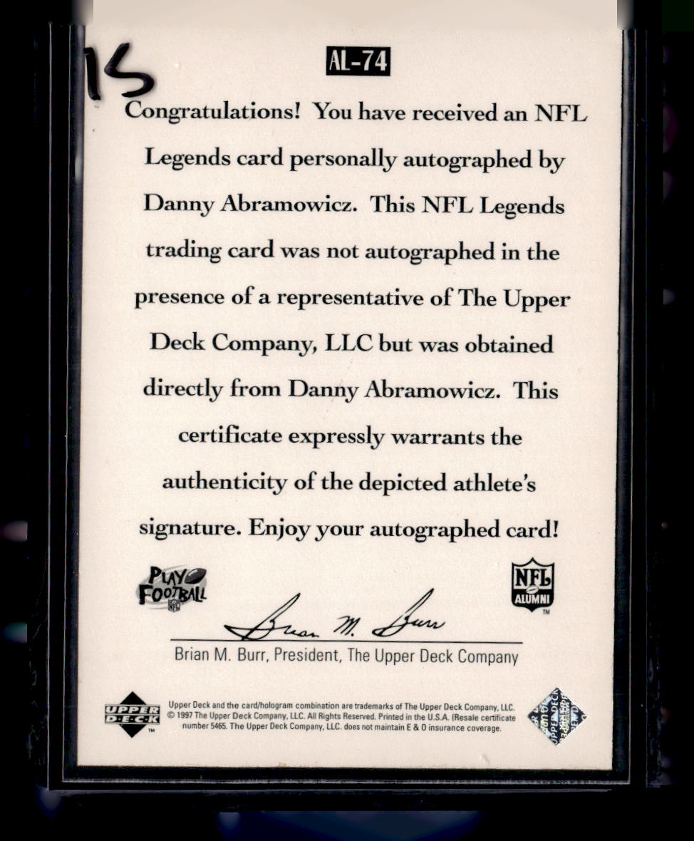 1997 Upper Deck Legends #AL-74 Danny Abramowicz Autographs