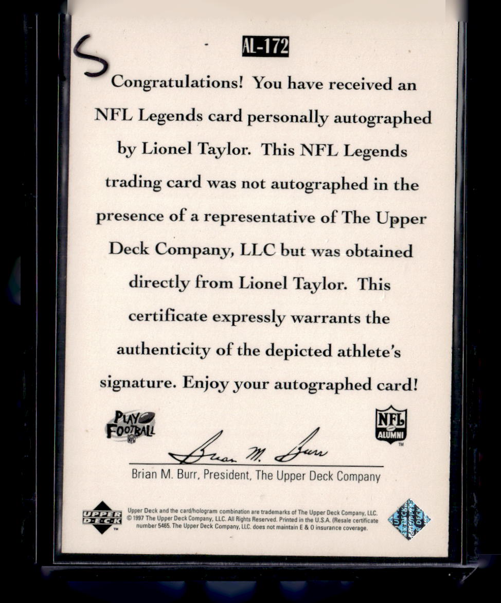 1997 Upper Deck Legends #AL--172 Lionel Taylor Autographs