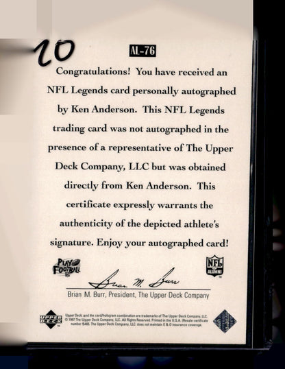 1997 Upper Deck Legends #AL-76 Ken Anderson Autographs