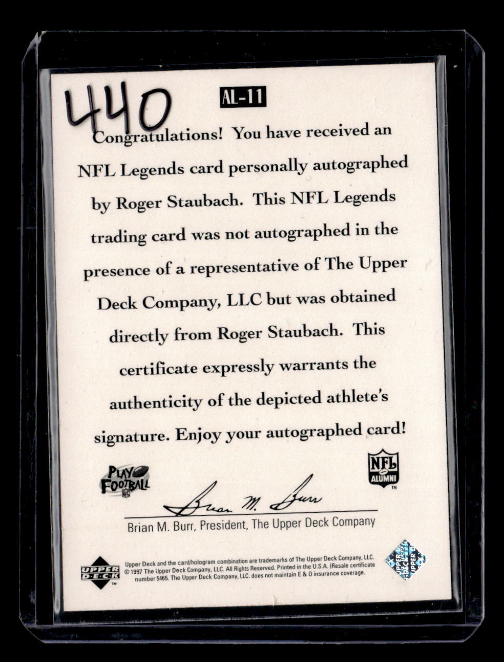 1997 Upper Deck Legends #AL-11 Roger Staubach Autographs