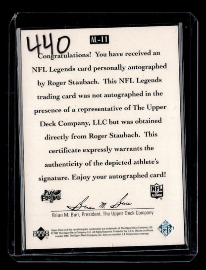 1997 Upper Deck Legends #AL-11 Roger Staubach Autographs