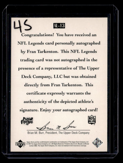 1997 Upper Deck Legends #AL-13 Fran Tarkenton Autographs