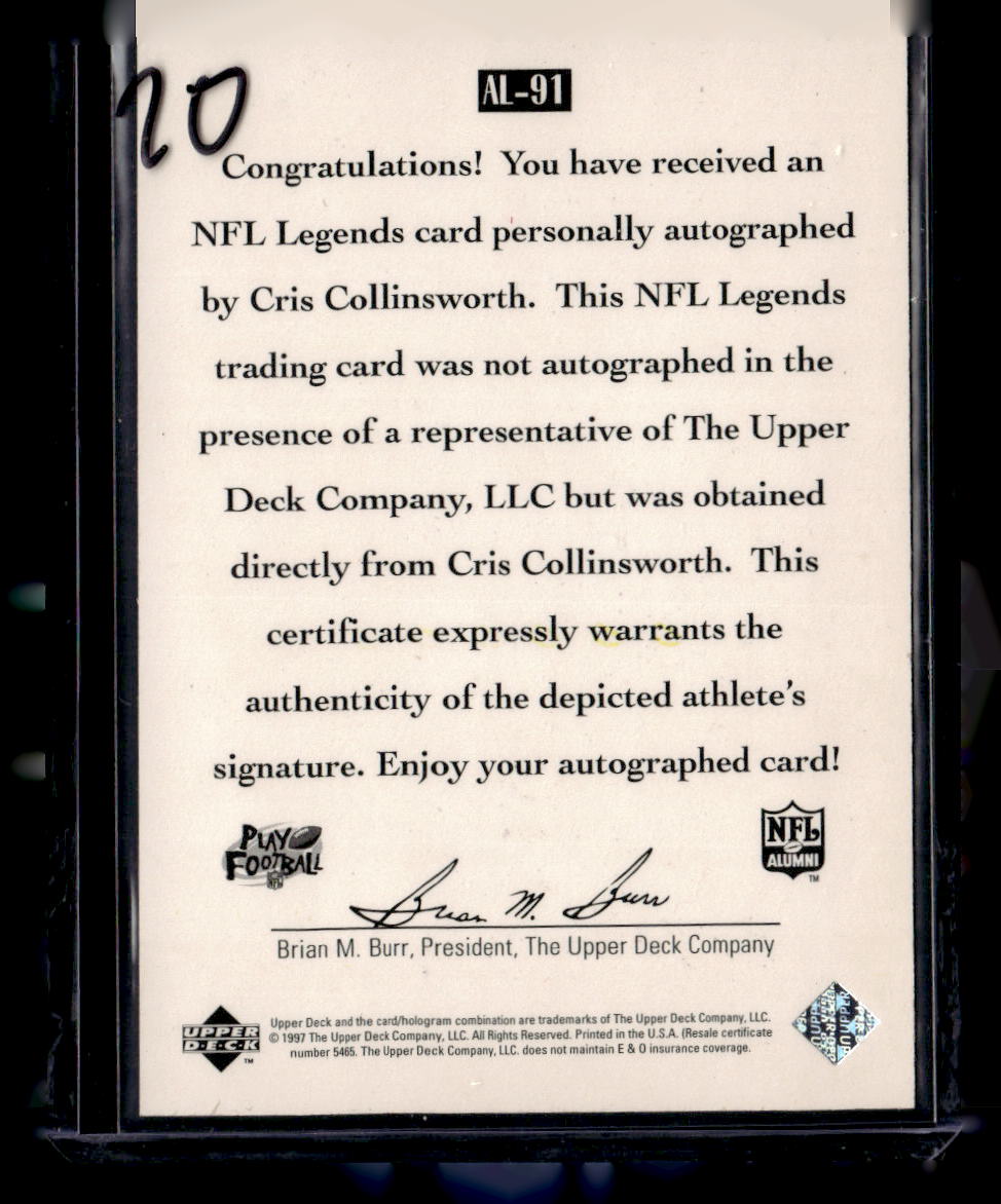 1997 Upper Deck Legends #AL-91 Cris Collinsworth Autographs