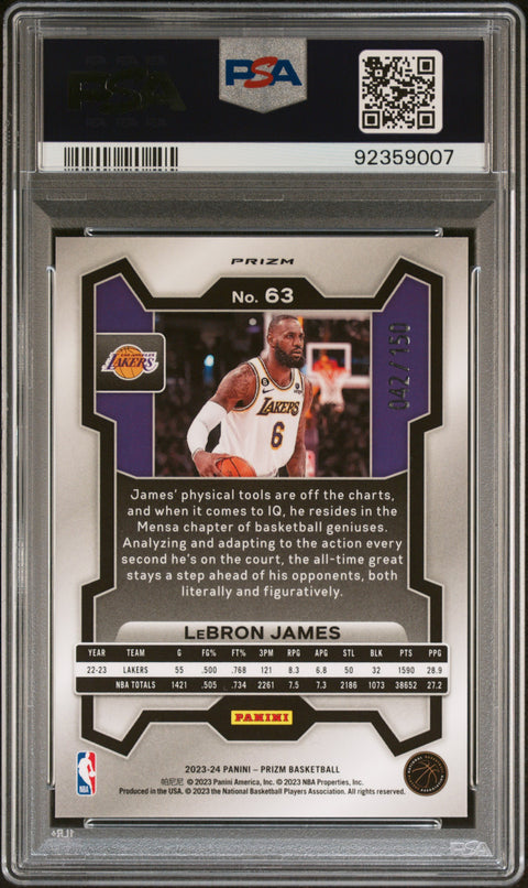 2023 Panini Prizm #63 Lebron James Blue Fast Break PSA 10 92359007