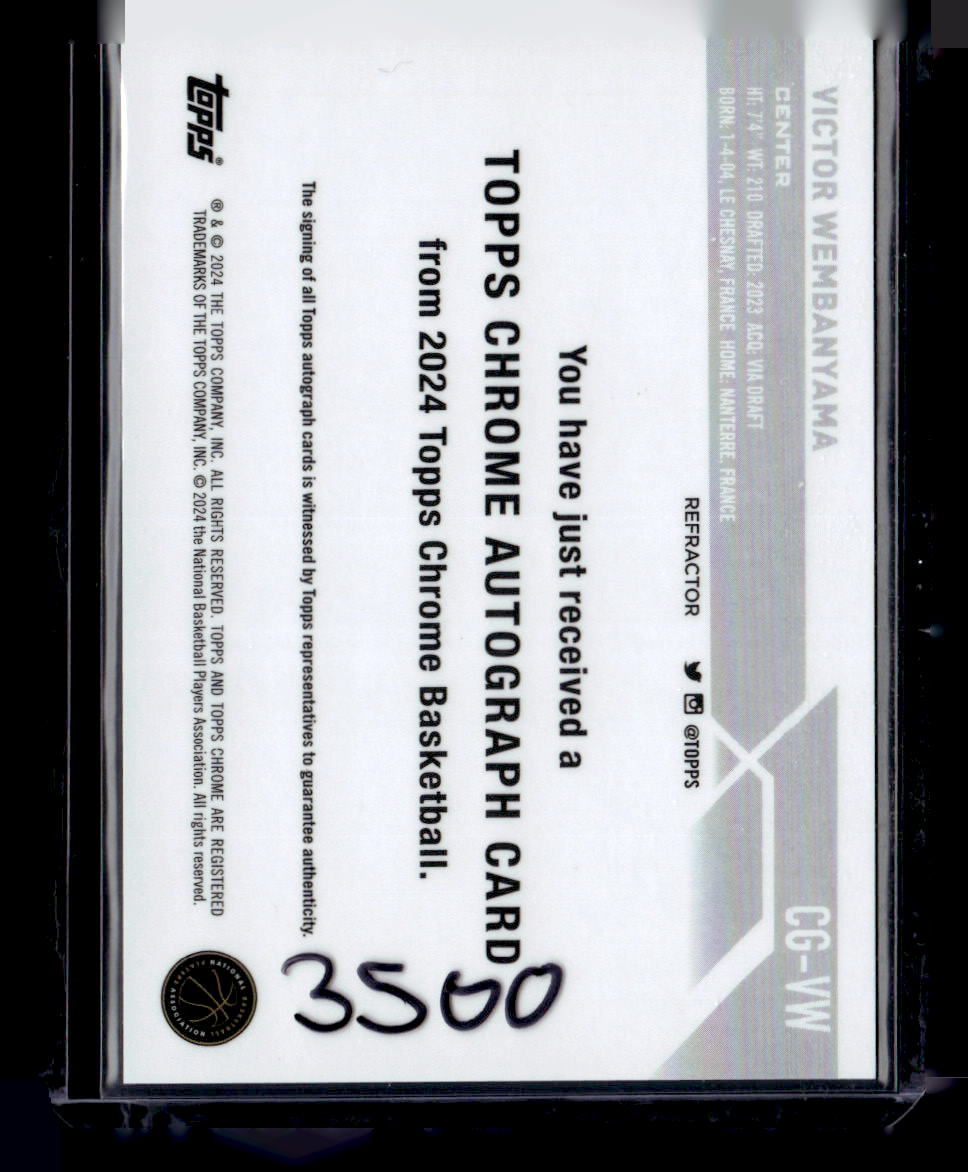 2023-24 Topps Chrome #CG-VW Victor Wembanyama Autographs Refractors