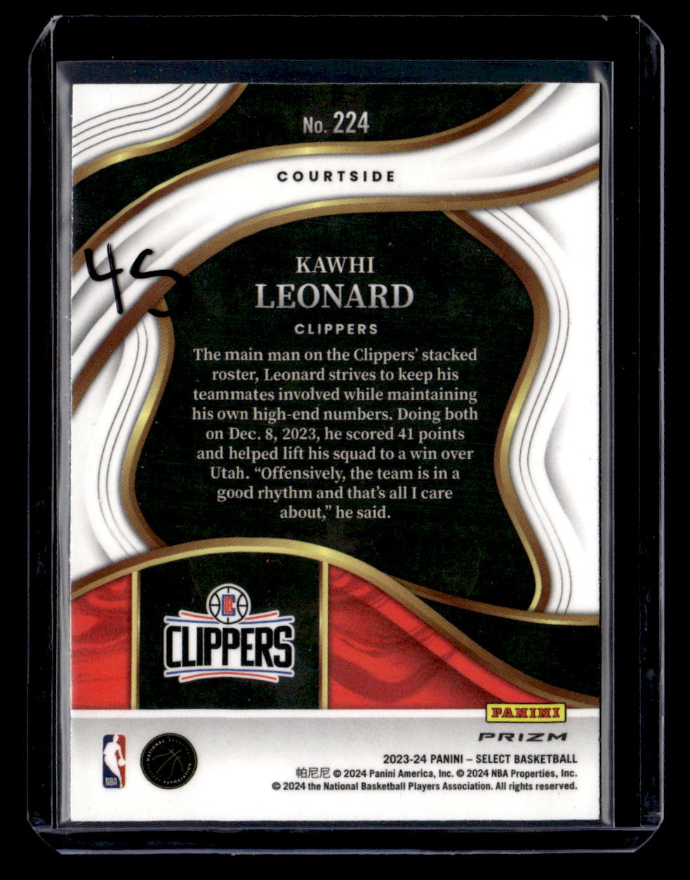 2023-24 Panini Select #224 Kawhi Leonard Tiger Prizms