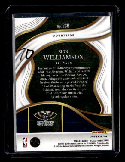 2023-24 Panini Select #236 Zion Williamson Zebra Prizms