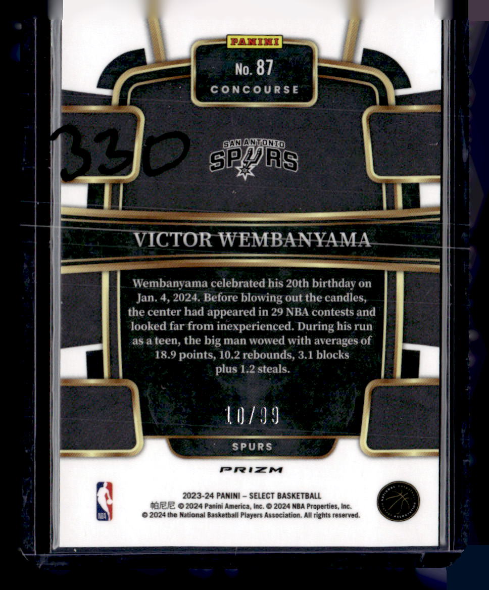 2023-24 Panini Select #87 Victor Wembanyama Blue Flash Prizms #/99