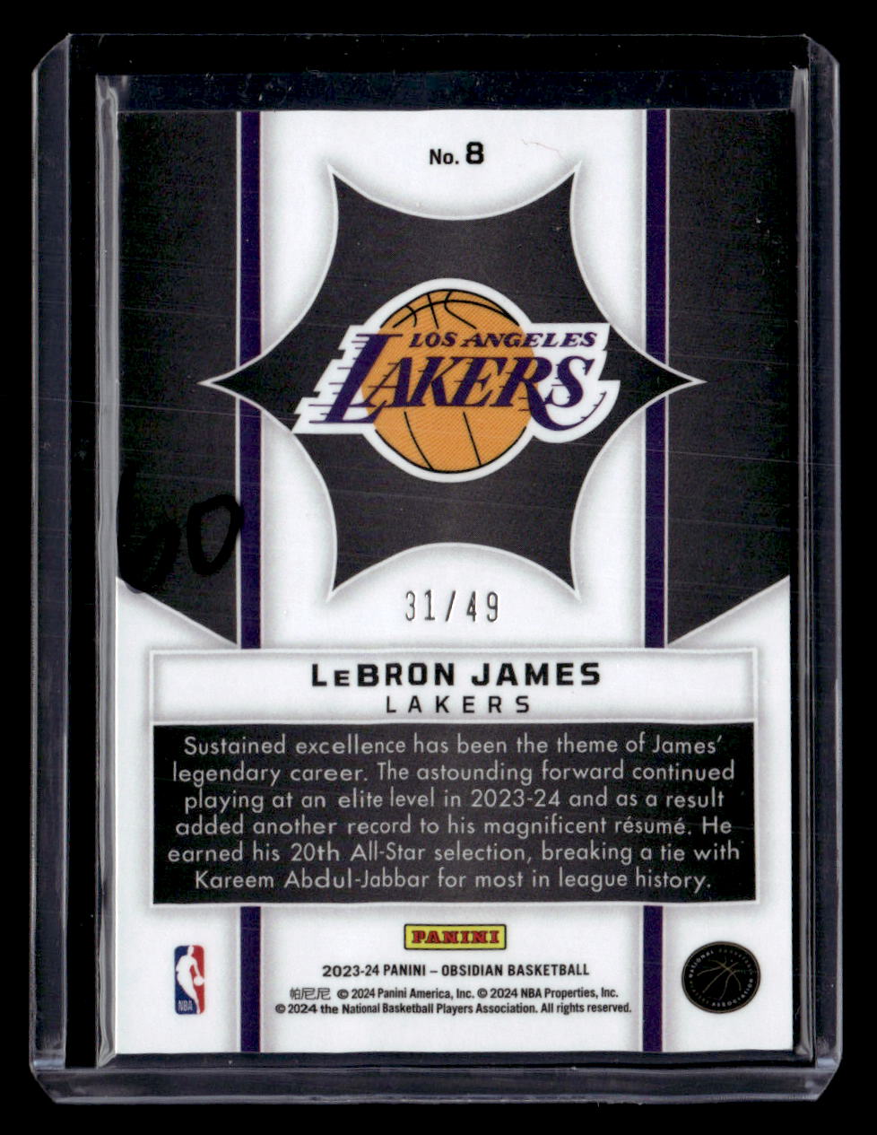 2023-24 Panini Obsidian #8 LeBron James Supernova Electric Purple Flood #/49