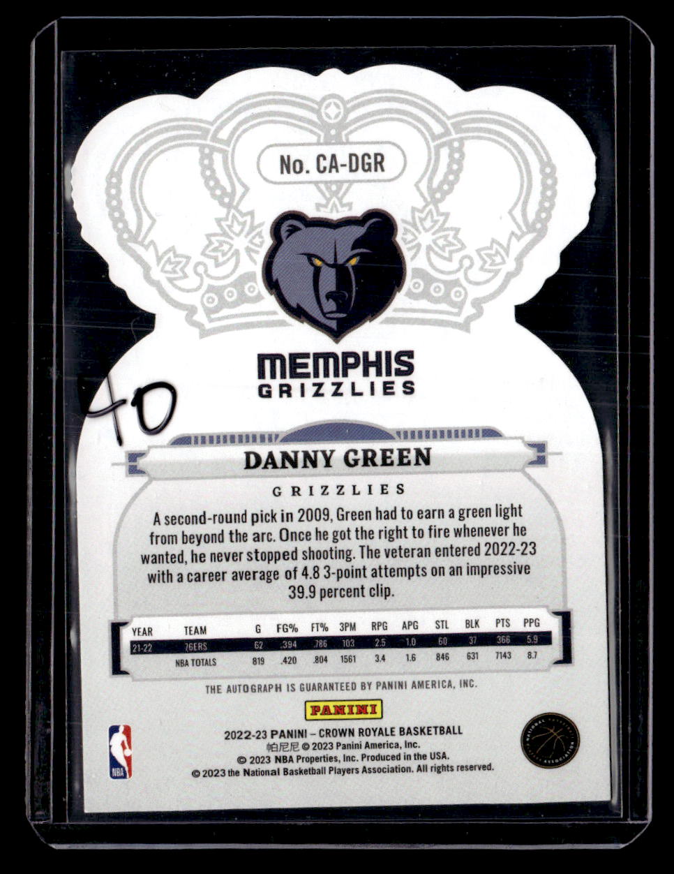 2022-23 Panini Crown Royale #CA-DGR Danny Green Crown Autographs Asia Red #/18