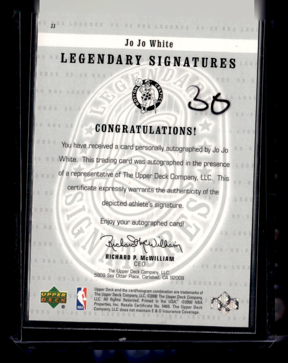 1999-00 Upper Deck Legends #JJ Jo Jo White Legendary Signatures