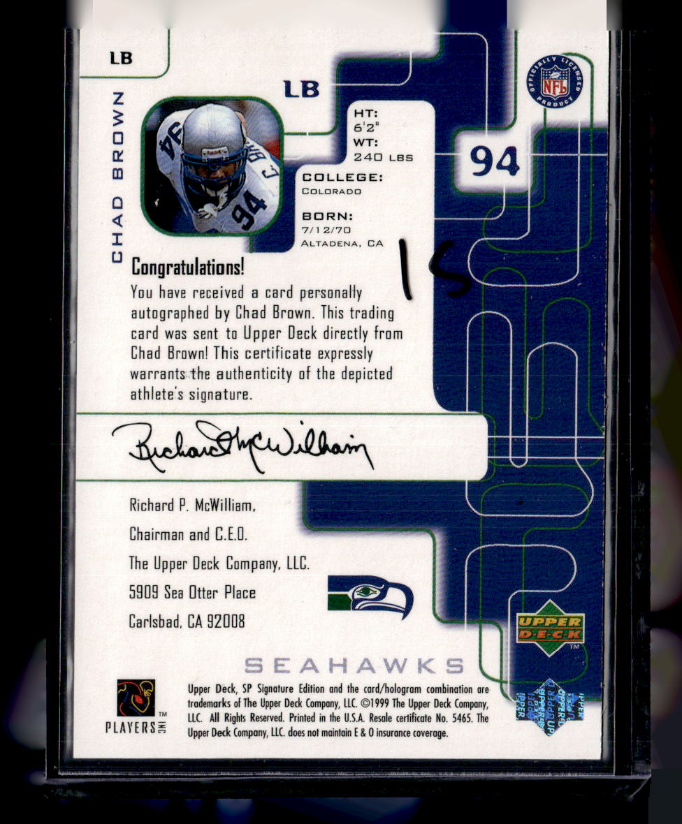 1999 SP Signature #LB Chad Brown Autographs