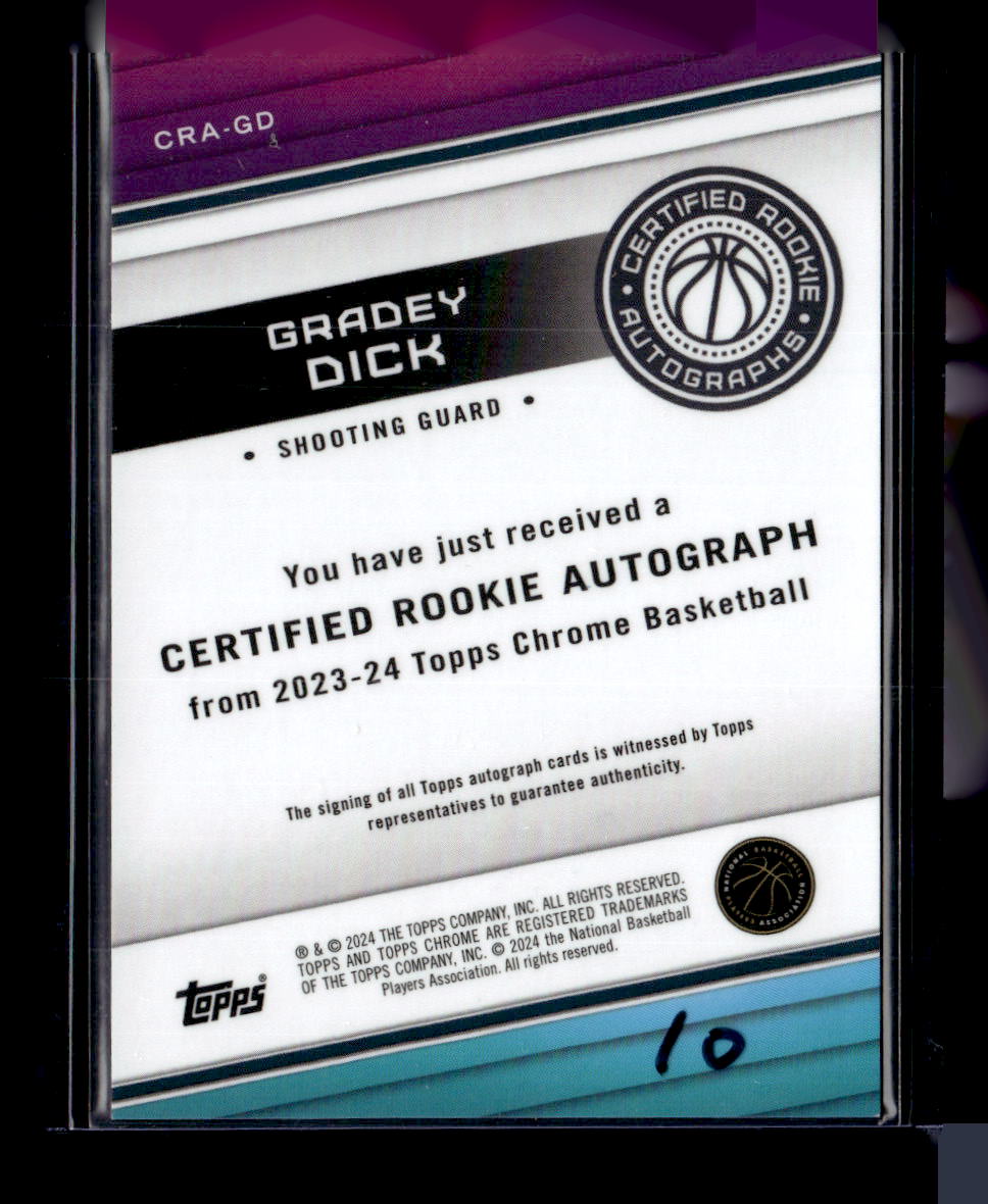 2023-24 Topps Chrome #CRA-GD Gradey Dick Certified Rookie Autographs