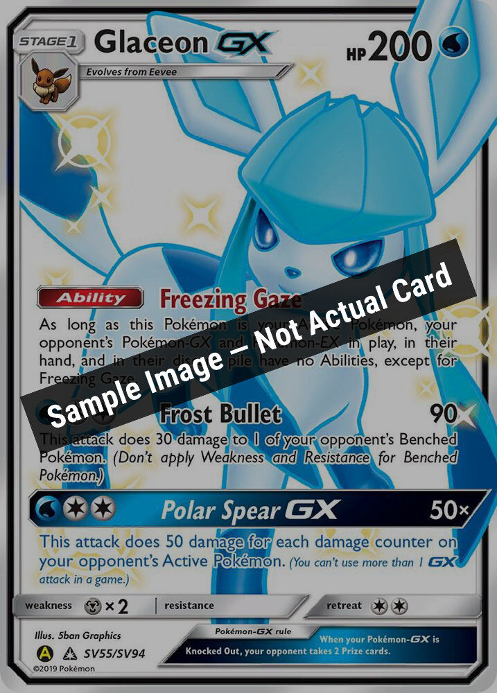 Pokemon,Hidden Fates: Shiny Vault,Glaceon GX - SV55/SV94,Holofoil,Near Mint — Sample Image, Not Actual Card