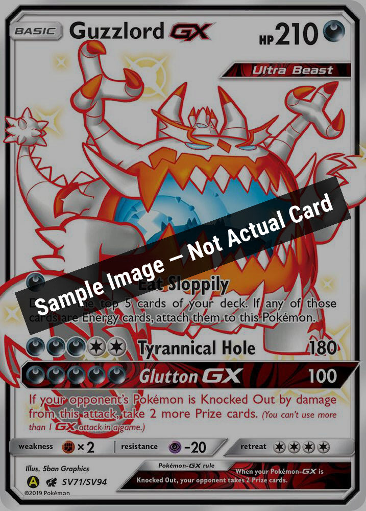 Pokemon,Hidden Fates: Shiny Vault,Guzzlord GX - SV71/SV94,Holofoil,Near Mint — Sample Image, Not Actual Card