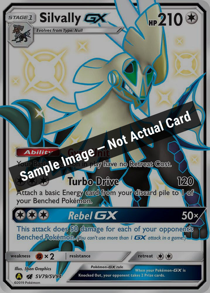 Pokemon,Hidden Fates: Shiny Vault,Silvally GX - SV79/SV94,Holofoil,Near Mint — Sample Image, Not Actual Card