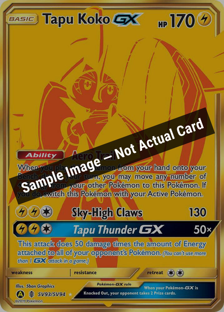 Pokemon,Hidden Fates: Shiny Vault,Tapu Koko GX - SV93/SV94,Holofoil,Near Mint — Sample Image, Not Actual Card